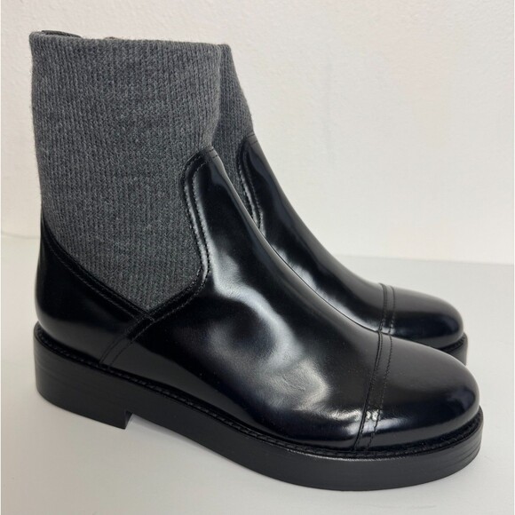 J.Crew Sz 7.5 Spazzo Rib Cuff Boot In Patent Italian Leather Black Round Toe NWB - Picture 3 of 13